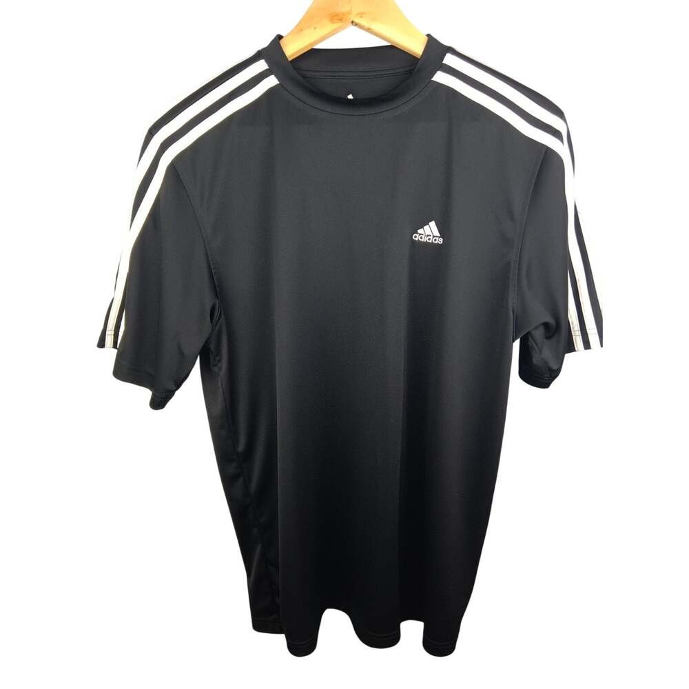 adidas Black Short Sleeve Soccer Jersey with Shoulder 3 Stripes